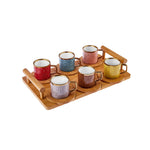 Karaca Bamboo Coloured Coffee Cup Set, 6 Person, 90 ml with Tray