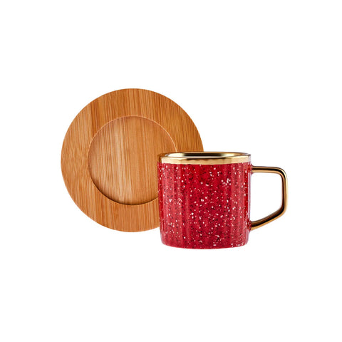 Karaca Bamboe Gekleurde Koffiekopjes Set, 6 Persoon, 90 ml met Dienblad