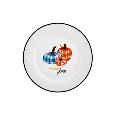 Karaca Halloween Check Pumpkin Porcelain Dessert Plate, 19cm