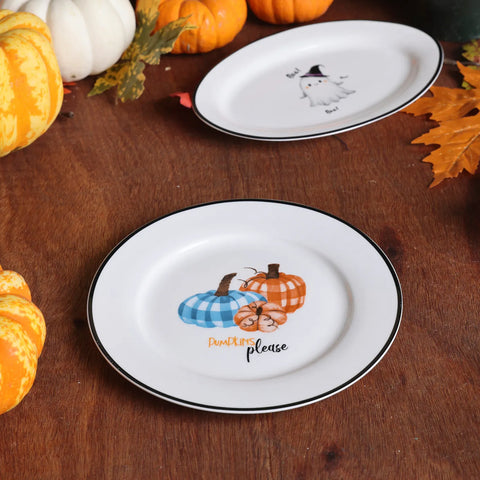 Karaca Halloween Check Pumpkin Porcelain Dessert Plate, 19cm