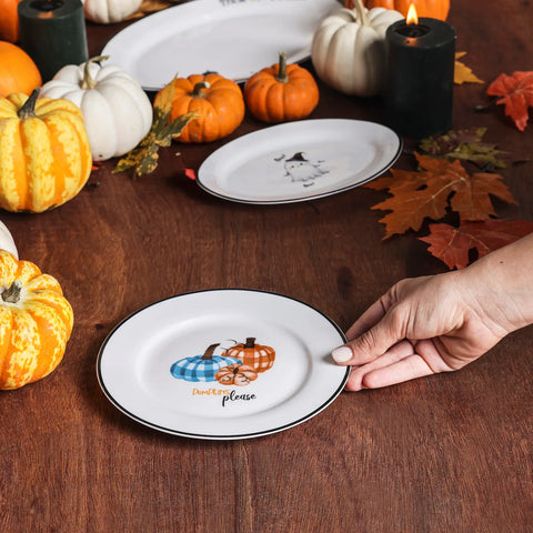 Karaca Halloween Check Pumpkin Porcelain Dessert Plate, 19cm