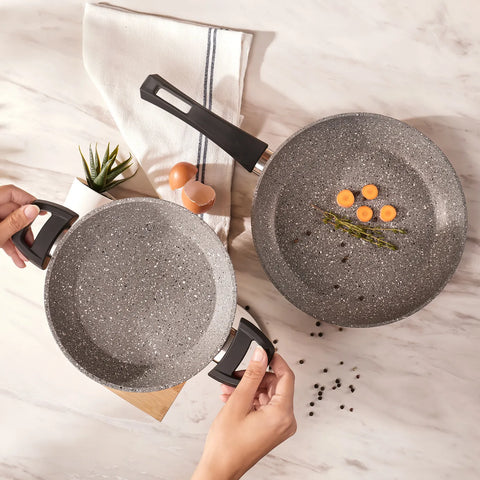 Karaca Biogranite, set met braadpan en platte braadpan, grijs