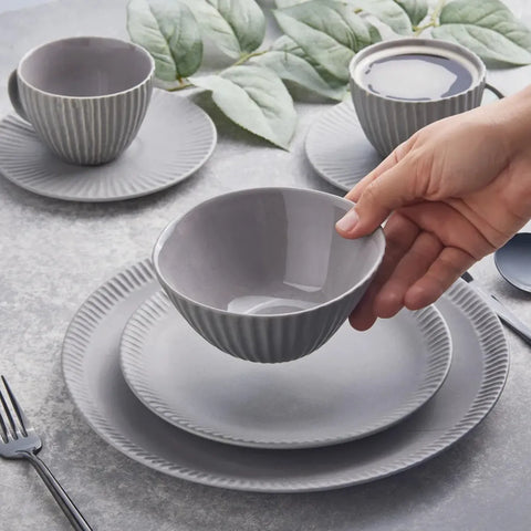 Karaca Sendai Stoneware Handgemaakt Servies voor 4 Personen, Grijs, 20 Delig