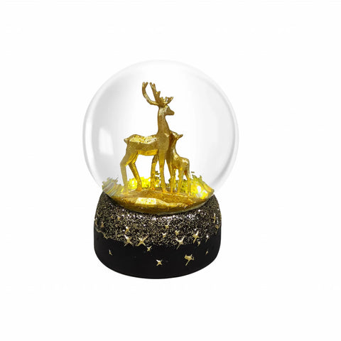 Karaca Christmas Hert Led Licht Sneeuwbol, (8cmx8cmx10.5cm), Zwart Goud