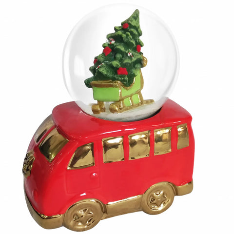 Karaca Christmas Minivan Sneeuwbol, 15cmx9cmx19cm, Rood