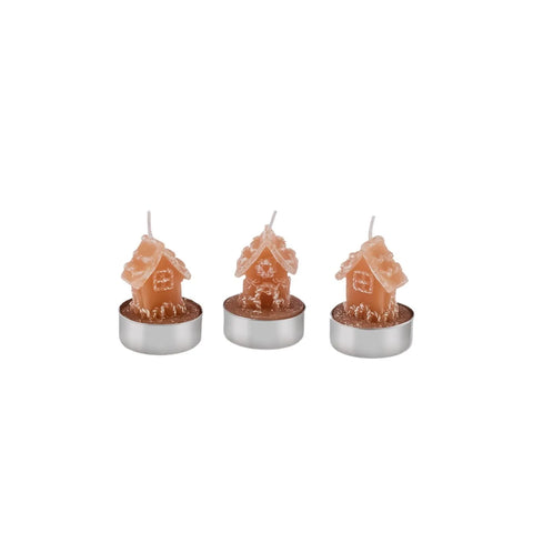 Karaca Christmas Gemberhuis Theelichtjes, 3 Delig, 18cmx5cmx6cm, Bruin