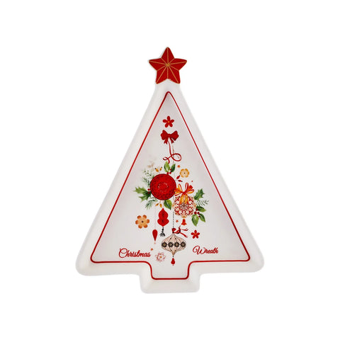 Karaca Christmas Porseleinen Dienbord, 21cm, Wit Rood