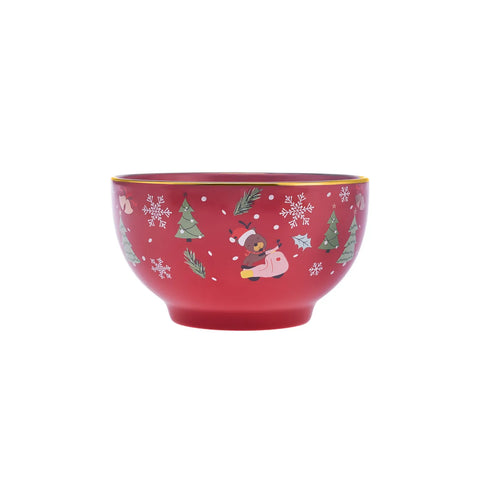 Karaca Christmas Porseleinen Gouden Lijn Graan/Soepkom, 14cm, Rood