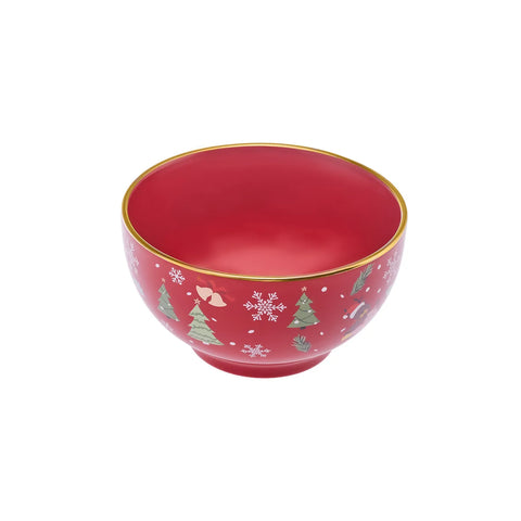 Karaca Christmas Porseleinen Gouden Lijn Graan/Soepkom, 14cm, Rood