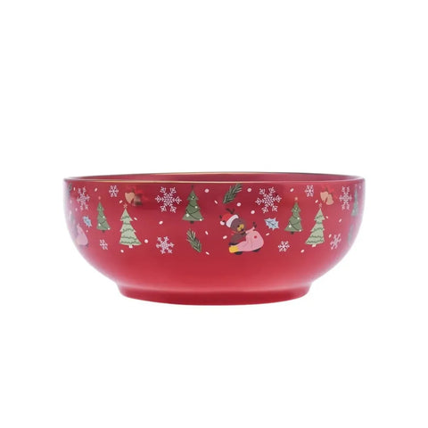 Karaca Christmas Porseleinen Gouden Lijn Saladekom, 20cm, Rood