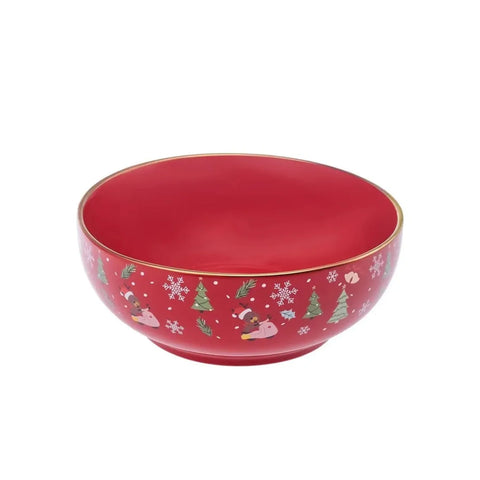 Karaca Christmas Porseleinen Gouden Lijn Saladekom, 20cm, Rood