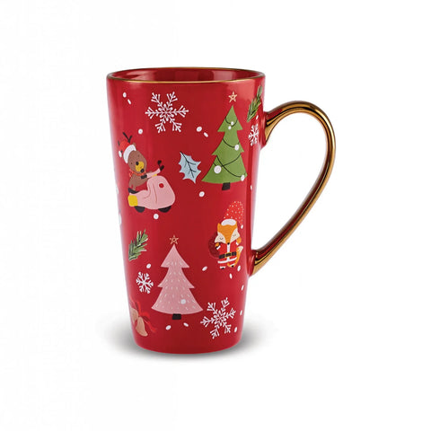 Karaca Christmas Porseleinen Gouden Lijn Mok, 360ml, Rood