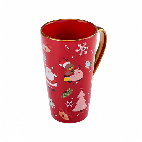 Karaca Christmas Porseleinen Gouden Lijn Mok, 360ml, Rood