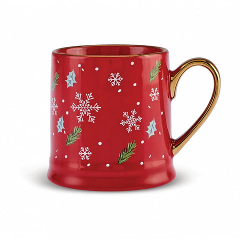 Karaca Christmas Porseleinen Gouden Lijn Mok, 355ml, Rood