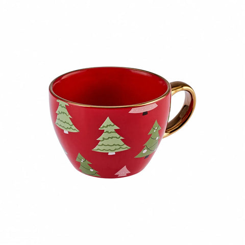 Karaca Christmas Porseleinen Gouden Lijn Mok, 325ml, Rood