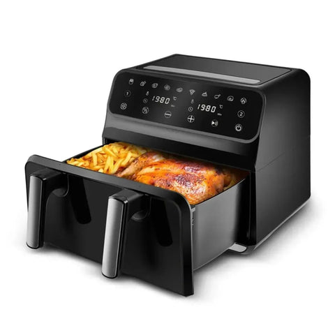 Karaca Multifry XXXL, airfryer, 9 liter, met één bereidingscompartiment, tussenschot en glazen kijkvenster