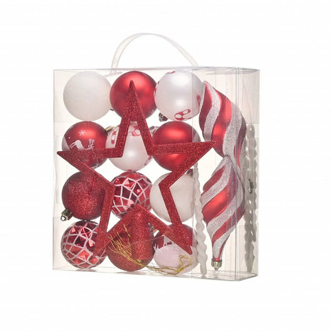 Karaca Home Kerstmis Fun Rode Sterretjes Boom Ornamentenset, 19 delig