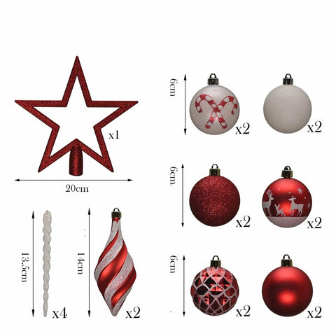 Karaca Home Kerstmis Fun Rode Sterretjes Boom Ornamentenset, 19 delig