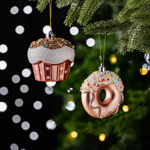 Karaca Home Nieuwjaar Donut Cupcake 2-Delige Boom Ornamentenset