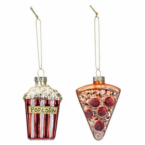 Karaca Home Kerst Popcorn Pizza Boom Ornament Set, 2 Delig