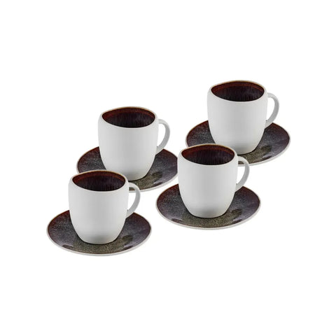 Karaca Galactic Reactive Glaze voor 4-persoons Espresso Turkse Koffiekopjes Set, 8-delig, Wit, 100 ml