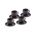 Karaca Galactic Reactive Glaze for 4 Person Espresso Turkish Coffee Cup Set, 8 Piece, Black, 100 ml