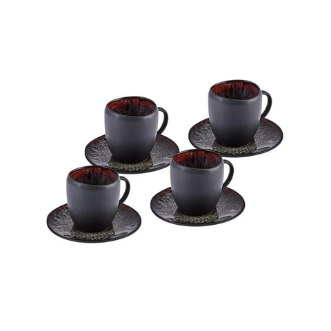 Karaca Galactic Reactive Glaze voor 4-persoons Espresso Turkse Koffiekopjes Set, 8-delig, Zwart, 100 ml