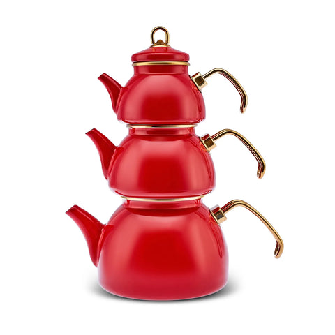 Karaca Retro Emaille Theepot, 3-Delig, Rood 