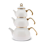 Karaca Retro Enamel Teapot, 3 Piece, Cream