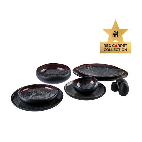 Karaca Red Carpet Collection Streamline Galactic Stoneware, 59-delige serviesset voor 12 personen, zwart