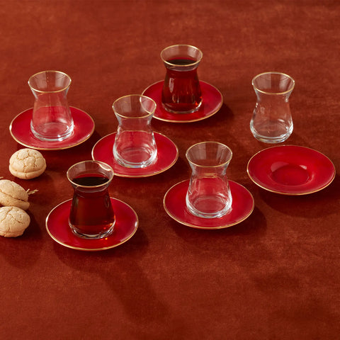 Karaca Retro, theeset voor 6 personen, rood