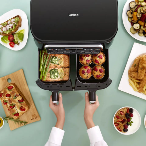 Karaca Air Cook Duo Thuis koken XXXL 8 Liter Airfryer, Black Chrome, 8 Persoons