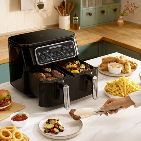 Karaca Air Cook Duo Thuis koken XXXL 8 Liter Airfryer, Black Chrome, 8 Persoons