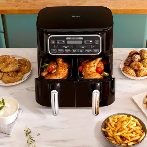 Karaca Air Cook Duo Thuis koken XXXL 8 Liter Airfryer, Black Chrome, 8 Persoons