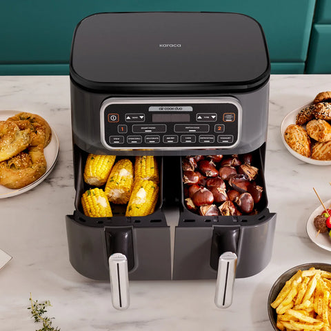 Karaca Air Cook Duo Thuis koken XXXL 8 Liter Airfryer, Black Chrome, 8 Persoons