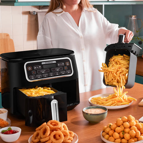 Karaca Air Cook Duo Thuis koken XXXL 8 Liter Airfryer, Black Chrome, 8 Persoons