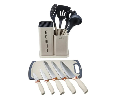 Karaca Gusto Cream 12-Piece Knife/Cutting Board Set