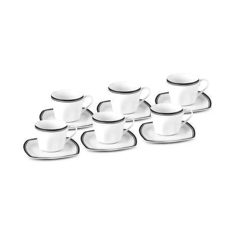 Karaca Black Line Tea Cup Set for 6 Person, 12 Piece, 220 ml