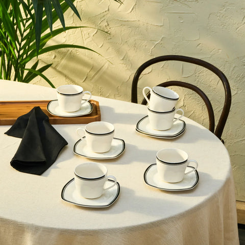 Karaca Black Line Tea Cup Set for 6 Person, 12 Piece, 220 ml