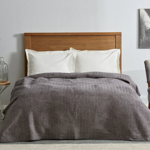 Karaca Home Sandra Double Herringbone Patterned Blanket, Gray