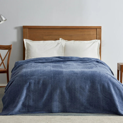 Karaca Home Sandra Double Herringbone Patterned Blanket, Indigo