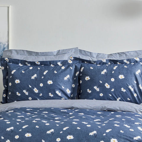 Karaca Home Daisy 100% cotton single duvet cover set indigo