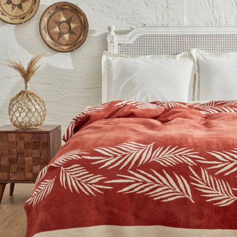 Karaca Home Leaf Single Cotton Blanket Terracota